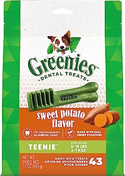 Greenies Teenie Natural Dog Dental Treats, Sweet Potato Flavor, 12 oz. Pack (43 Treats)