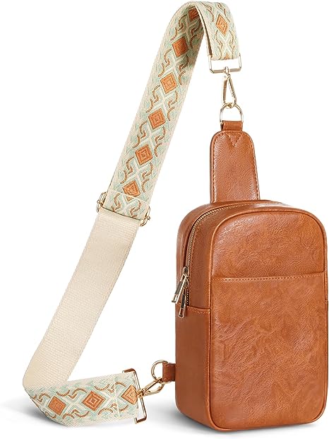 MoKo Vegan Leather Sling Bag - Small Trendy Casual Detachable Shoulder Strap Crossbody Bags for Women and Men Hiking Travel