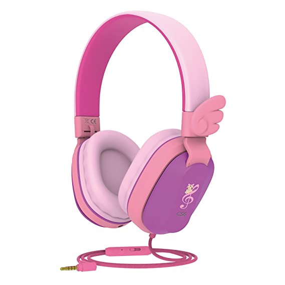 Kids Headphones for School with Mic, Riwbox CS6 Folding Stereo Headphones Over Ear Wired Headset Sharing Function with Mic and Volume Control Compatible for iPad/iPhone/PC/Kindle/Tablet (Pink&Purple)