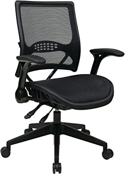 SPACE Seating AirGrid Dark Back and Seat, Multi Function 4-Lever Control, Flip Arms, Pneumatic Seat Height Adjustment and Angled Nylon Finish Base Managers Chair
