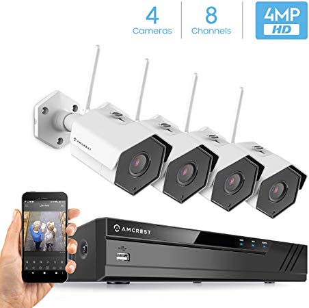 ​Amcrest 4MP Security Camera System w/ 4K 8CH NVR, (4) x 4-Megapixel IP67 Weatherproof Bullet WiFi IP Cameras, 2.8mm Lens, Hard Drive Not Included, NV4108-HS-IP4M-1026W4 (White)