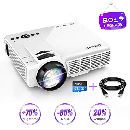 Oiiwak Mini Projector, Full HD 1080P and 170'' Support, 2600 Lumen Portable Movie Projector with +75% Brightness, LED Video Projector, Compatible with USB/TF/AV/TV Stick/VGA/HDMI/VGA