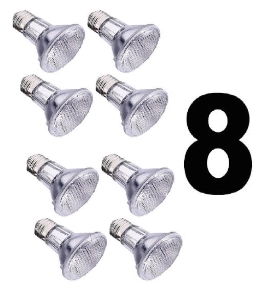 SleekLighting Halogen 39 Watt (50 Watt replacement) Par20 Wide Flood Bulb (45 Degrees), E26 Base, 110-130v, 2750k - 550 Lumens, Pack of 8 ...