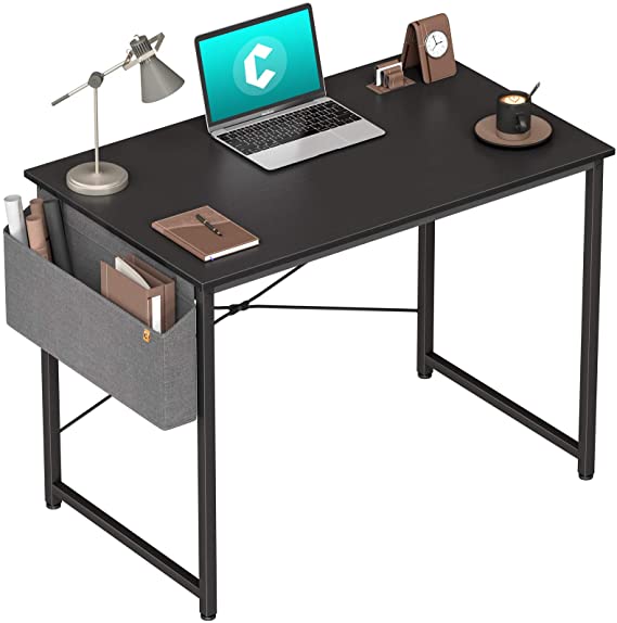 Cubiker Computer Desk 80 cm, Home Office Small Writing Study Desk, Modern Simple Style Laptop Table with Storage Bag, Simple Assembly, Steel Frame, Industrial Design, Black