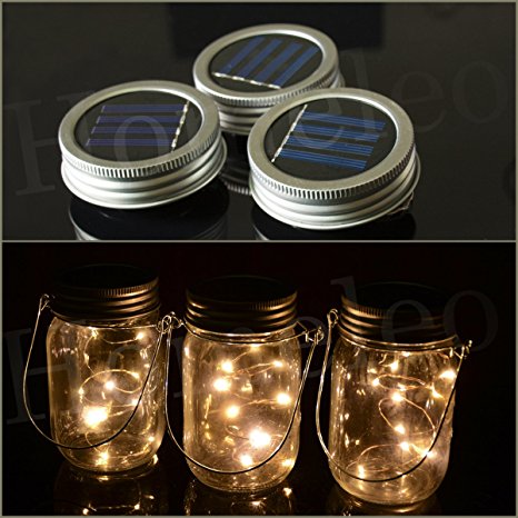 Homeleo 3 Pack Solar Mason Jar Lid Insert, Warm White LED Fairy Mason Jar Lantern for Patio Garden Porch Decoration