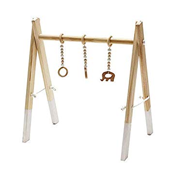 Nordic Baby Room Decor - Wooden Activity Gym for Babies' Play Time - Modern Infant Toys for Brain Development and Sensory Stimulation - Wood Frame and Hanging Objects - Gifts for Boys and Girls