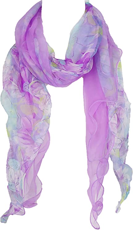 Double Layer Silk scarf, Floral Ruffle Silk Scarf, Summer scarf