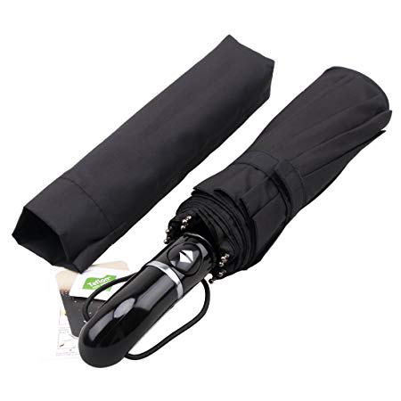 Valife Folding Travel Umbrella 10 Windproof Fiberglass Ribs Water Repellent 210T Fabric with Dupont Teflon Auto open and close 46 inch Compact Umbrella with Ergonomic Handle
