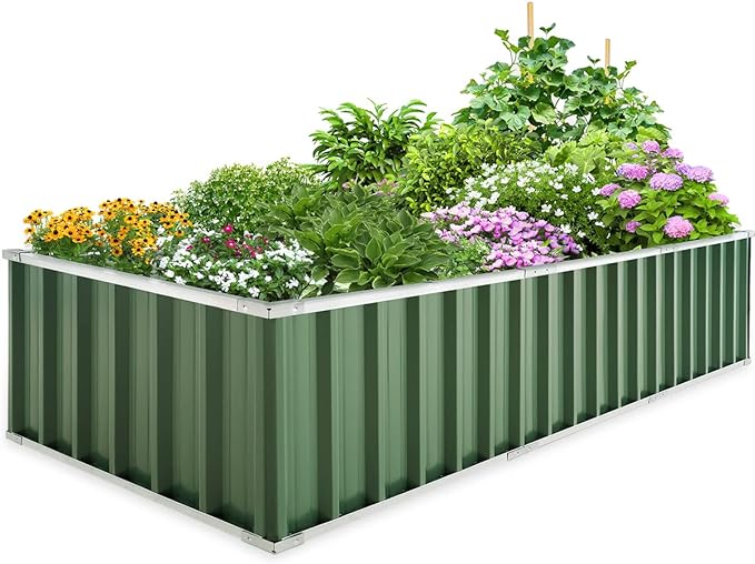 KING BIRD Galvanized Raised Garden Bed with 2 Installation Methods for DIY, 101" x 36" x 18" Heightened Planter Kit Box Outdoor for Deep-Rooted Vegetables, Flowers, Green