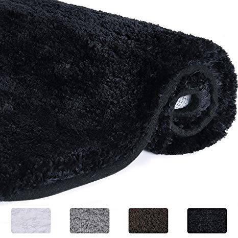 Lifewit Bathroom Rug Bath Mat Non-Slip Rubber Microfiber Soft Water Absorbent Thick Shaggy Floor Mats, Machine Washable, Black，24"x16"