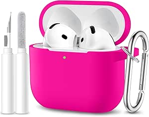 Maledan Case Compatible with AirPods 4 Case Cover 2024, Soft Silicone Full Body Protective Shockproof Case for Apple AirPods 4th Generation Case with Cleaner Kit&Carabiner [LED Visible],RoseRed