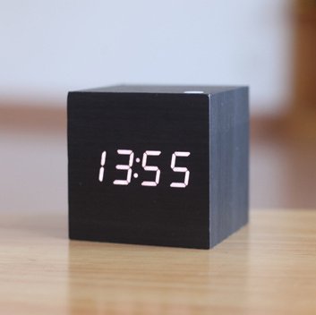 Smileto® Digital Square Fashion Cube Mini Alarm Clock with Time and Temperature Display & Sound Control (Black case White light)