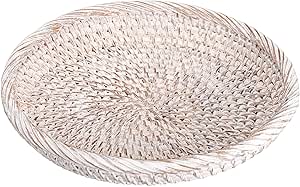 Hipiwe Small Key Basket Bowl for Entryway 7.6" Round Woven Wicker Basket Fruit Serving Tray Woven Basket Wall Decor, Rattan Organizer Basket for Keys Wallet Cell Phone, Whitewash