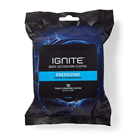 Ignite Mens Shower Body Wipes, Energizing Extra Thick Body Cloths with a Bold Scent, Great for Camping, After Gym, Travel (10Count)