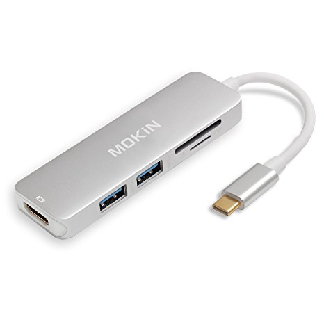 USB C HDMI HUB Adapter for MacBook Pro 2016/2017, 5 in 1 USB 3.1 USB-C to HDMI Output, SD   MicroSD Card Reader and 2-Ports USB 3.0 Silver Aluminum Case