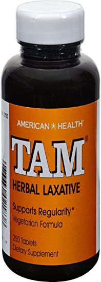 American Health Tam Herbal Laxative Tablets - Supports Regularity, Eases Occasional Constipation - Non-GMO, Gluten-Free, Vegan - 78 mg Cascara Sagrada - 250 Count, 125 Total Servings