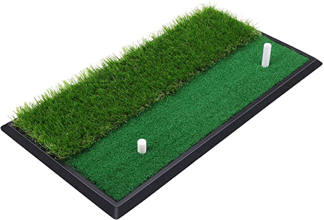 SkyLife Golf Practice Mat with Heavy Rubber Base for Driving Hitting Chipping Putting, Realistic Fairway & Rough Turf, Rubber Tee Holder & 2 3/4’’ Plastic Tees Included