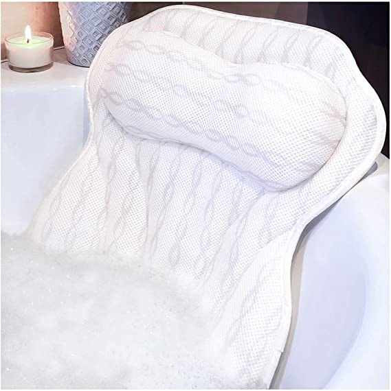 Bath Pillow Bathtub Pillow, Ergonomic Bath Pillows for Tub Neck and Back Support, Bath Tub Pillow Rest 3D Air Mesh Breathable Bath Accessories for Women & Men, Spa Pillow, Powerful Suction Cups