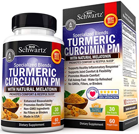 Turmeric Curcumin Sleep Aid with Melatonin - Natural Sleeping Pills with Valerian Root & L Theanine for Insomnia - Promotes Relaxation & Restful Sleep - Formulated for Joint Relief with Bioperine