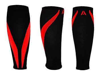 Calf Compression Sleeves | One Pair | Attain Fitness Graduated Compression Sleeves for Shin Splints & Performance. Spiral Compression for Improved Recovery and Blood Flow (Medium, Red)