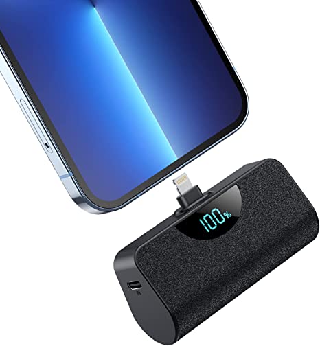 Small Power Bank for iPhone, 5200mAh LCD Display High Speed Charging Portable Charger, Mini Plug-in Battery Pack Compatible with iPhone 14/14 Pro Max/13/13 Pro Max/12/11/XR/XS/8/7/6 Plus,Airpods,iPad