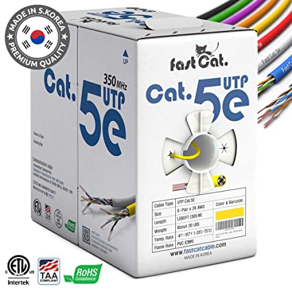 fast Cat. Cat5e Ethernet Cable 1000ft - Insulated Bare Copper Wire Internet Cable with FastReel - 350MHZ / Gigabit Speed UTP LAN Cable - CMR (Yellow)