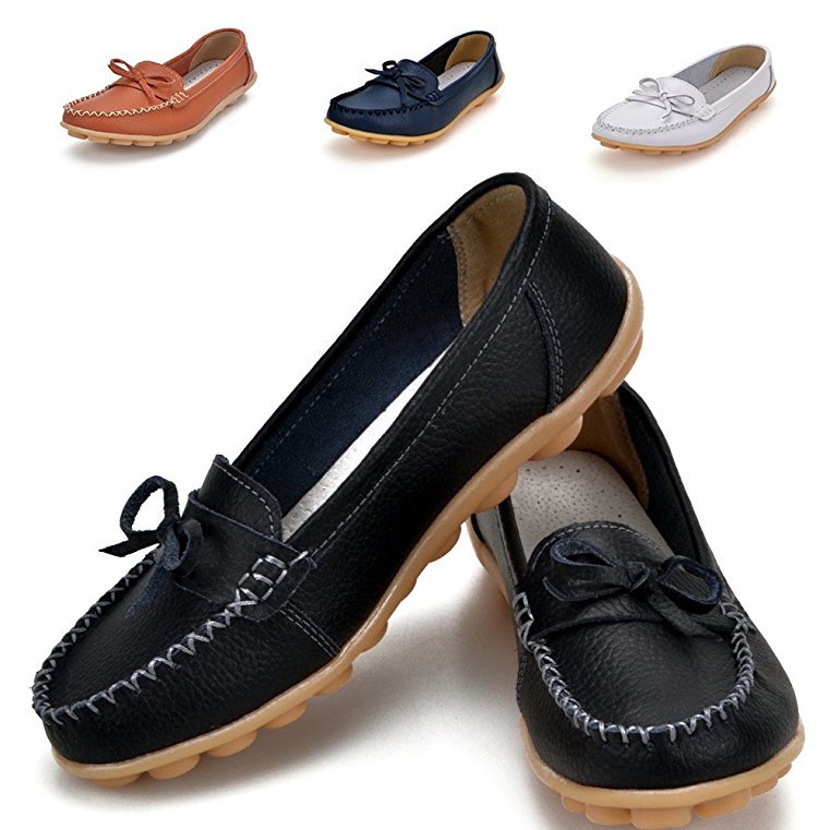 Loafers Shoes for Women Leather - 2017 New Exclusive Series Slip on Loafers Ladies Penny Black Comfort Walking Flat Loafers