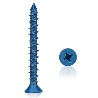 55 Packs, Concrete Screw Anchor, 3/16" x 1-3/4", Blue Flat Head Screws for Anchoring to Masonry, Brick, Block, Cement or Stucco