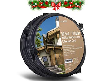 50 FT Multi-Outlet 14/3 Extension Cord, 10 Outlets Evenly Spaced Every 5 Feet, Indoor/Outdoor Christmas Lighting, Holiday Decorations, Uplighting, Stage Backlines, Indoor/Outdoor