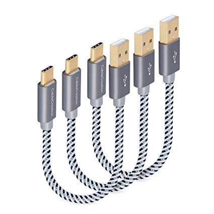 CableCreation Short USB-C Cable, [3-Pack] 0.5 ft Braided Type C Fast Charging Cord for Galaxy S9/S9 , Note 8, LG V30, Space Gray [56K Ohm Resistance]