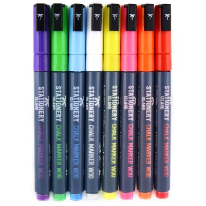Stationery Island Chalk Marker W30 - 8 Brilliant Bright Colours Liquid Chalk Ink Pens - 3mm Bullet Nib - Wet Wipe Erase - 60-Day Money-Back Guarantee! No Quibbles