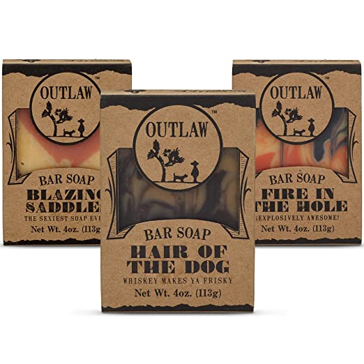 3 Handmade Soap Bars - Blazing Saddles, Fire In The Hole, & Hair Of The Dog - 3 Count (12 oz. Total) - Outlaw Soaps