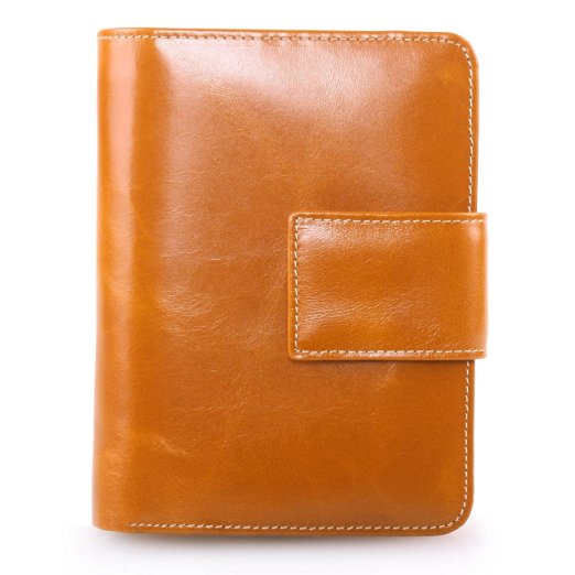 AINIMOER Women's Small Genuine Leather Bi-Fold Wallet Card Holder Pocket with Zipper