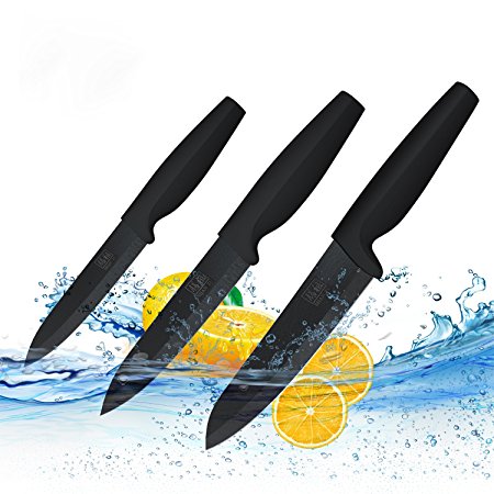 Ceramic Knife Set Black Professional 3 Pieces Sharp Knives with Sheaths