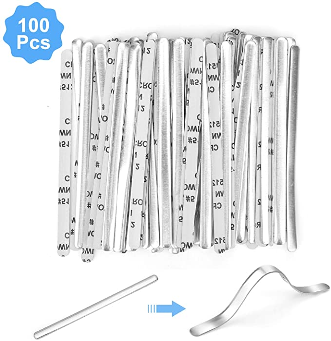Nose Bridge Strip for Mask 100PCs,Metal Nose Bridge Strips,90mm Adhesive&Comfortable Metal Flat Aluminum Strips Trimming for DIY Face Mouth Cover Making Accessories&Nose Area Supplies