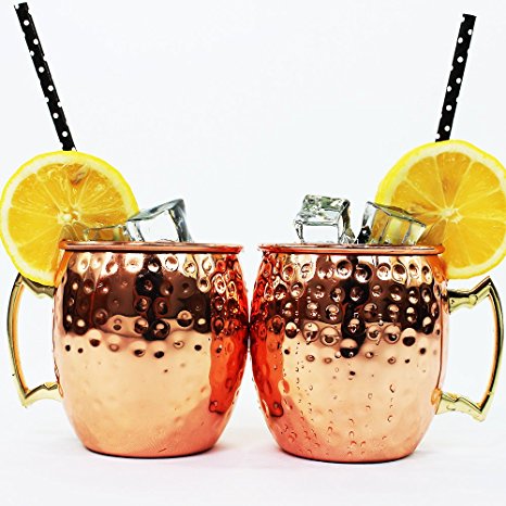 MangGou Moscow Mule Copper Mugs 18 oz - set of 2 - Drinking Beer Mugs,100% Handcrafted Prue Solid Copper Mugs with Brass Handle,Mug Gift Set