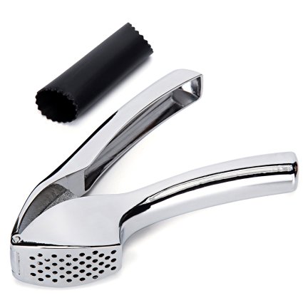 Garlic Press - Top Grade Stainless Steel for Effortless Pressing of Garlic Cloves, Ginger, Small Potato & More - Best Crushing and Mincing Kitchen Tool with Ergonomic Non-Slip Handle W/ BONUS Peeler