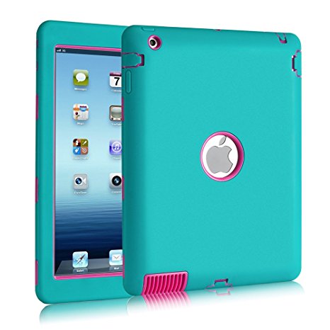 iPad 2 / 3 / 4 Case, HOcase Rugged Slim Shockproof Silicone Protective Case Cover for 9.7" iPad 2nd / 3rd / 4th Generation - Sky Blue / Deep Pink