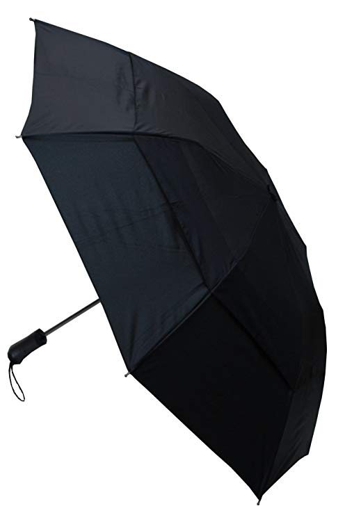 COLLAR AND CUFFS LONDON - RARE 2-Fold EXTRA STRONG Windproof StormProtector Pro Folding Umbrella - Vented Double Layer Canopy - HIGHLY ENGINEERED TO COMBAT INVERSION DAMAGE - Auto Open - Bi-Fold Black