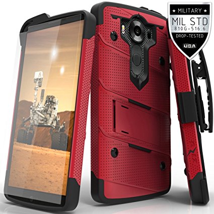 Zizo Bolt Cover For LG V10 [.33mm 9H Tempered Glass Screen Protector] Dual-Layered [Military Grade] Case Kickstand Belt Clip