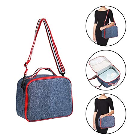 Lunch Bag Insulated, Keep Food Cooler Hot Office Cooler Bag Leakproof Adult Reusable Tote School Lunch Bag with Strap Denim Food Storage Picnic Bag for Work Travel Fishing Camping Hiking Climbing