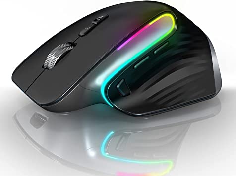 LED Wireless Mouse Ergonomic,Optical Silence Rechargeable,Nano USB Bluetooth4.0 and BT 5.0, Supports 3 Devices,4000 DPI 9 Buttons,USB-C,for Laptop Microsoft PC Windows,Apple Mac, iPad Linux