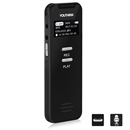 Voice Activated Recorder Pocket Digital Voice Recorder 8GB Metallic Dictaphone Rechargeable MP3 Sound Recorder Mini Recorder with Timing Recording/Timestamp/Alarm Clock for Students Lectures Meetings