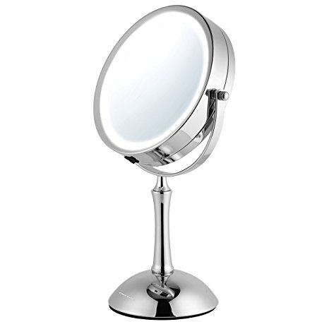 Ovente Battery Operated LED Lighted Tabletop Vanity Makeup Mirror, 1x/8x Magnification, 7.0 inch, Polished Chrome