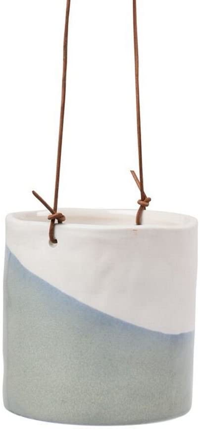 Burgon & Ball Ceramic Hanging Pot with Dip Glaze & Leather Cord from