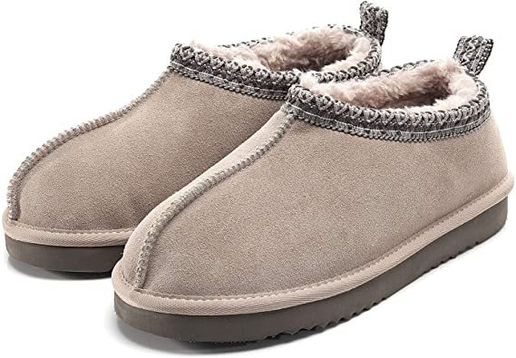 Leather Moccasin Slippers for Men Women, Suede Faux Fur Lined Anti-Skid Slip On Cozy House Shoes, Couples Fluffy Fuzzy Winter Indoor Outdoor Snow Bootie Boots