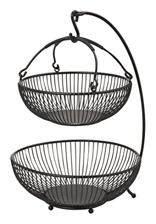 Gourmet Basics by Mikasa Spindle 2-Tier Adjustable Basket with Banana Hook, Antique Black