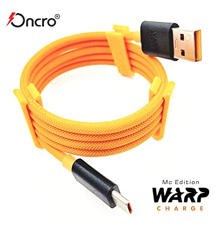 ONCRO® Compatible 6A OG Dash WARP Charge Mclaren Edition Rapid Dash Sync USB 1 Meter Round Nylon Braided Cable for Type C Devices Like 7/Pro/6T/6/5T/5/3T/3 (Orange and Black)