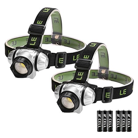 LE 2PCS LED Headlamp, 4 Modes Headlight Battery Powered Helmet Light for Camping Running Hiking and Reading AAA Batteries Included