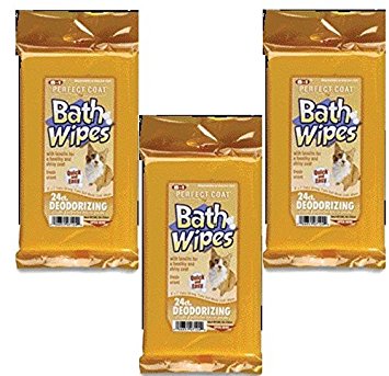 (3 Pack) Perfect Coat Deodorizing Bath Wipes for Cats, 24 Count each